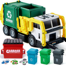 Joyin Large Friction Powered Garbage Truck Toy Set Includes Dumpster Trash Bins And Learning Cards For Kids