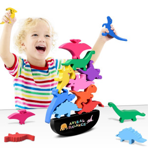 Fftroc Montessori Toys Gifts For 2 3 4 Year Old Boys Wooden Stacking Dinosaur Toys For Kids 24 35 Toddler Boy Gifts Birthd