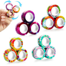 Pushmick 12 Pcs Finger Magnetic Rings Fidget Toys Colorful Magnet Rings Great Fidget Rings For Training Relieves Reducer Autis