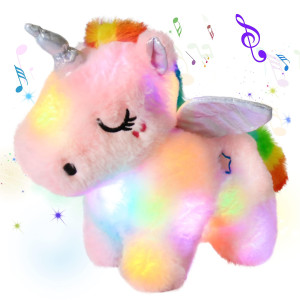 Cuteoy Musical Plush Pink Unicorn Stuffed Animal Soft Glowing Led Lightup Nightlight Toys Singing Lullabies Birthday Christmas