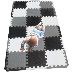 Mqiaoham 18 Pieces 18 Edges Puzzle Play Mats Soft Baby Play Mat Kids Interlocking Foam Floor Tiles Toddlers Carpet Playmats