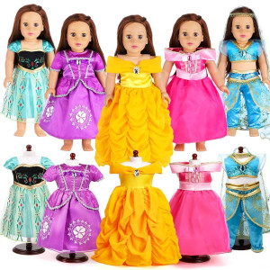 18 Inch Doll Clothes Accessories 5 Pc Different Princess Costume Dress Set Includes Jasmineannabellerapunzel And Aurora Fit