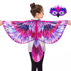 Irolewin Birdwingscostume For Kids And Headband Eagleparrot Dressupwings For Girls Boys Halloweenparty Favors Purple