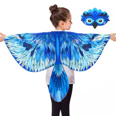 Irolewin Birdwingscostume For Kids And Headband Eagleparrot Dressupwings For Girls Boys Halloweenparty Favors Blue