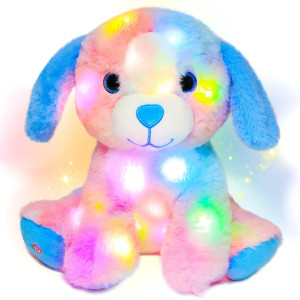 Hopearl Colorful Led Plush Puppy Light Up Dog Stuffed Animal Floppy Pup Night Lights Glow In The Dark Birthday Festival For Kids