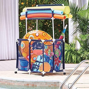 Tisyourseason Large Rolling Storage Cart With Shelves And Mesh Basket Organizes Pool Toys Floats Noodles Goggles And Accesso