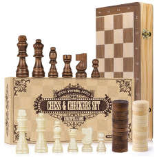 Peradix Chess Sets 15 Magnetic Wooden Chess Checkers Wood Set 2 In 1 For Adults Kids Unique With 2 Extra Queen Pieces Handm