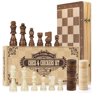 Peradix Chess Sets 15 Magnetic Wooden Chess Checkers Wood Set 2 In 1 For Adults Kids Unique With 2 Extra Queen Pieces Handm