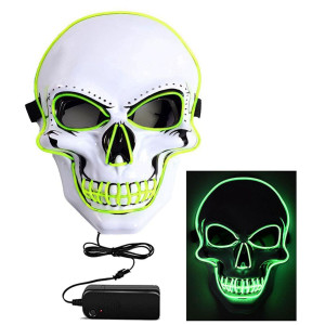 Wentaowulue Led Halloween Face Mask Skull Skeleton Light Up Full Face Mask Green