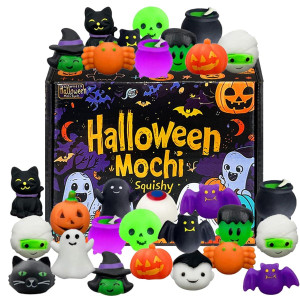 24 Pcs Halloween Mochi Squishy Toys With Gift Box Mini Kawaii Mochi Squeeze Toy Stress Reliever Anxiety Packs For Kids Party Fav