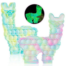 Glow In The Dark Pop Bubble Fidget Llama Toy, 2 Pack Fluorescent Silicone Alpaca Sensory Fidget Anxiety Relief Kids Toys