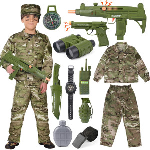 Tacobear Army Soldier Military Costume For Kids Boys Ages 39 Halloween Dress Up Role Play Set With Toy Accessories