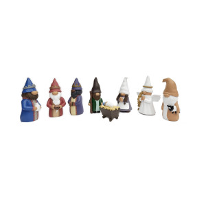 Madanar Gnome Nativity Christmas Scene Decoration 4 Inch Resin Figures 8 Piece Set Tier Tray Shelf Table Holiday Decor