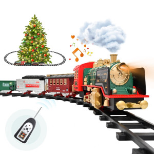 Fanl Electric Christmas Train Set Steam Locomotive Engine Cargo Cars Tracks Rechargeable Toy Train Gift For Kids Age 36