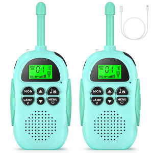 Hpromot Rechargeable Walkie Talkies For Kids 2 Pack Kids Walkie Talkies, Long Range 22 Channels 2 Way Radio Kids Birthday Toy Gift For 3-12 Year Old Boys Girls Outdoor Adventures Camping Hiking