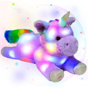 Hopearl Led Plush Unicorn Light Up Stuffed Animal Floppy Night Lights Glow In The Dark Birthday Gifts For Kids Toddler Girls Pu