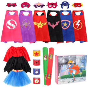 Kuaima Superhero Capes And Masks For Girls Kids Halloween Cosplay Dress Up Costumes With Skirt And Wristbands For Girls Birthd