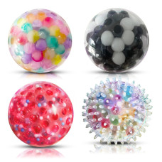 Almah Stress Balls For Adults And Kids 4 Pack Squishy Balls With Water Bead Squeeze Balls Hand Exercise Balls To Relax Foc