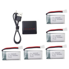 Sea Jump 5Pcs 37V 400Mah High Rate Lithium Battery With 5 In 1 Charger For Hubsan H107C H107L Syma Q11 X11C Hs170C F180C Tozo Q