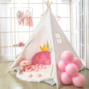 Wilhunter Kids Teepee Tent With Bottom Cloth Paper Feathers Flags Gift For Boys Girls Toys For Toddler Playhouse For Ind