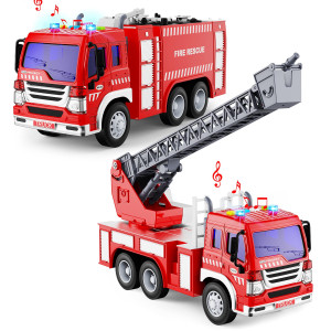 Gizmovine Fire Truck Kid Toys Playset 2 Pack Fire Engine Toys With Lights And Siren Sounds For Kids 35 Year Old Boys Extending