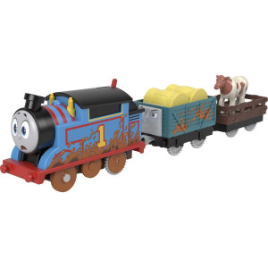 Thomas Friends Motorized Toy Train Muddy Thomas Engine With Cargo Cars Cow For Preschool Pretend Play Kids Ages 3 Years