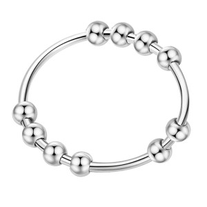 Asgift 925 Sterling Silver Anxiety Ring For Men Women Fidget Ring With Beads Stackable Stress Relieving Spinner Rings Size11