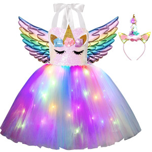 Davsolly Unicorn Costume For Girls Led Light Up Unicorn Princess Tutu Outfit For Halloween Dress Up Birthday Christmas Gifts