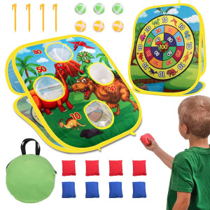 3 In 1 Dinosaur Bean Bag Toss Game Toy For 4 5 Years Old Indoor Outdoor Lawn Yard Cornhole Game Dart Game Tic Tac Toe Game For