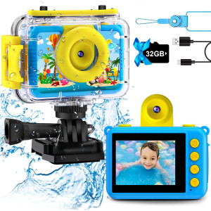 Gktz Kids Waterproof Camera Underwater Camera Birthday Gifts For Girls Boys Children Digital Action Camera With 32Gb Sd Card