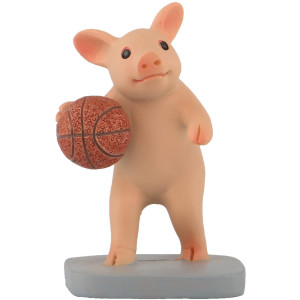 Keepkap Pig Statue Mini Pig Figurine Resin Home Decor Lucky Animal Garden Statue For Micro Landscape Pig Play Basketball