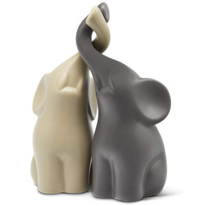 Vaudagio Loving Pair Of Elephants In Beige Grey Modern Ceramic Sculpture Figurine As A Set Decoration Figure 63 High