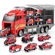 Temi Toddler Toys For 3 4 5 6 Years Old Boys Diecast Alloy Metal Emergency Fire Rescue Vehicle Transport Car Truck Toys Set