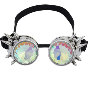 Kaleidoscope Goggles For Raves Trippy Psychedelic Steampunk Glasses With Rainbow Prism Diffraction Crystal Lenses