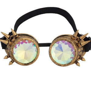 Omgreat Steampunk Glasses For Raves Trippy Psychedelic Kaleidoscope Goggles With Rainbow Crystal Glass Lens