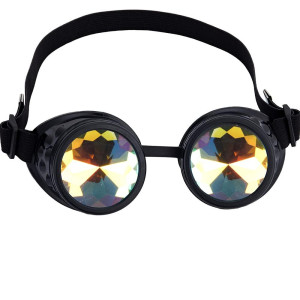 Omgreat Raves Goggles With Rainbow Crystal Glass Lens Kaleidoscope Glasses Funky Prism Steampunk Glasses For Cosplay Party