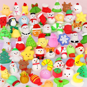 Christmas Mochi Squishy Toy 60 Pcs Kawaii Squishies Christmas Stocking Stuffer Party Favors Christmas Decor Gift For Kids Boys G