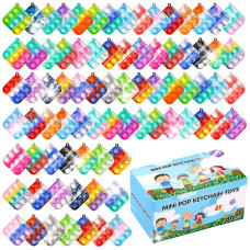 80 Pcs Easter Mini Pop Keychain Fidget Sensory Toys Simple Silicone Rainbow Stress Relief Hand Toy Keychain Bubble Pop Desk To