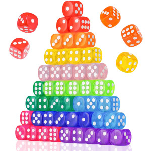 Nitoy 50Pcs 14Mm Game Dice Set Solid 6Sided Translucent Vintage Colors Rounded Corners For Board Game Party Holidays Family