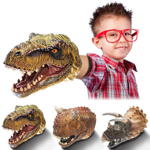 Txyaon Dinosaur Hand Puppets Soft Rubber Toys Set Realistic Tyrannosaurus Rex Triceratops Carnotaurus Puppet Toys For Kids B