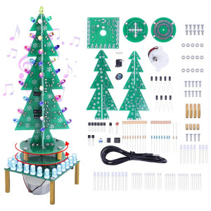 3D Rgb Led Rotating Xmas Tree Soldering Kit Pemenol Diy Soldering Practice Kit Colorful Musical Christmas Tree Fun Electronic P