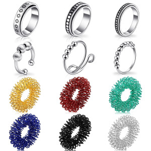 12 Pieces Fidget Anxiety Rings Including 6 Pieces Spiky Sensory Finger Rings Spinner Rings Anxiety Rings Zircon Ring With Bea