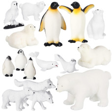 16 Pcs Polar Animals Figurines Antarctic Animals Set Plastic Arctic Animals Toys With White Bear Penguin Figurines Whale Seal Wo