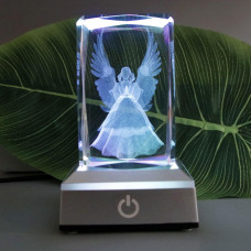 Vskikris 3D Laser Crystal Guardian Angel Figurine With Night Light Stand Base 3D Engraving Crystal Angel Figurine And Statues