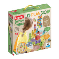 Quercetti Playbio Jumbo Peggy Stacking Toy 45 Piece Set Includes 36 Large Pegs In Natural Colors And 9 Interlocking Plates Fo