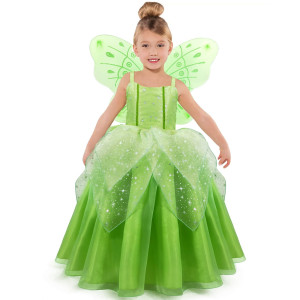 Cqdy Girls Tinkerbell Costume Dress Up Fancy Fairy Princess Halloween Party Dress With Butterfly Wings