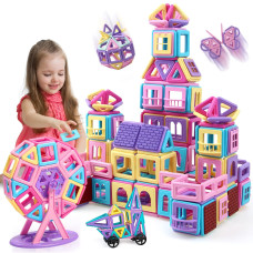 Tolnetr 117Pcs Magnetic Tiles Toys Castle Magnetic Building Blocks Toys For 3 Year Old Girl Gifts Montessori Toddler Gifts For