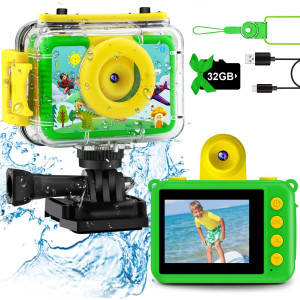 Gktz Kids Waterproof Camera Underwater Camera Birthday Gifts For Girls Boys Children Digital Action Camera With 32Gb Sd Card