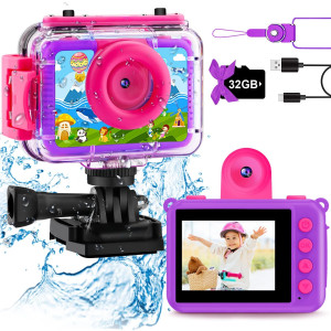 Gktz Kids Waterproof Camera Underwater Camera Birthday Gifts For Girls Boys Children Digital Action Camera With 32Gb Sd Card