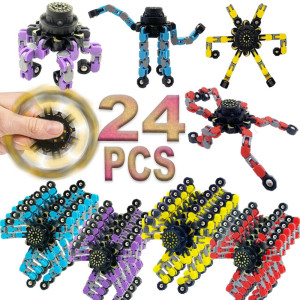 24Pc Funny Sensory Fidget Toy Hand Fidget Spinner Toy Stress Relief Gyro Toy Metal Spinners Fingertip Gyro Toy Fidget Robot Chai